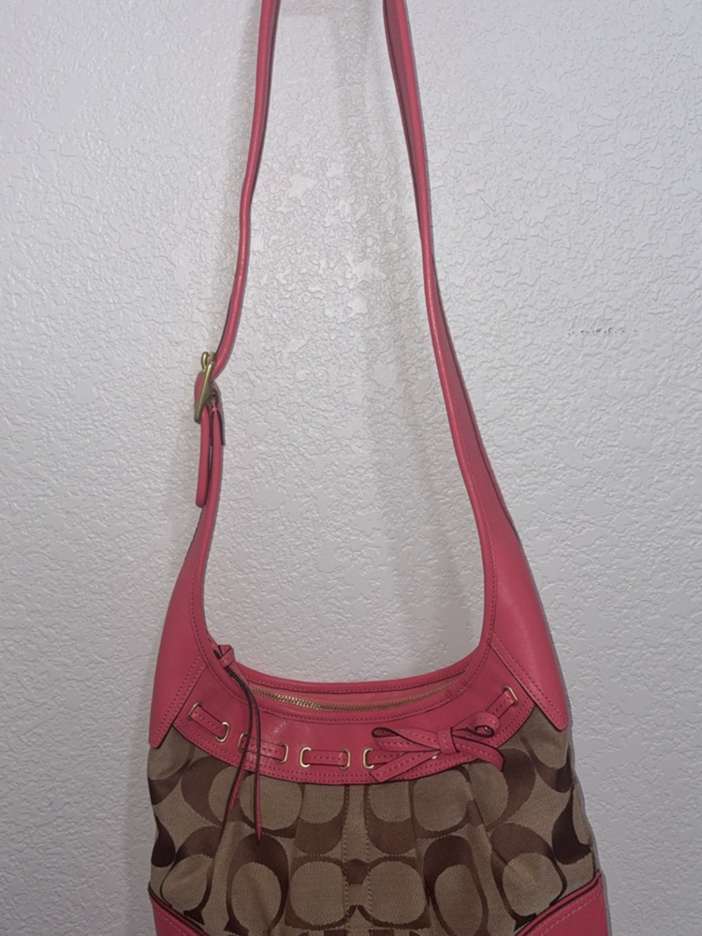 Coach Brown Signature Canvas Hobo with Pink Trim - Picture 2 of 2